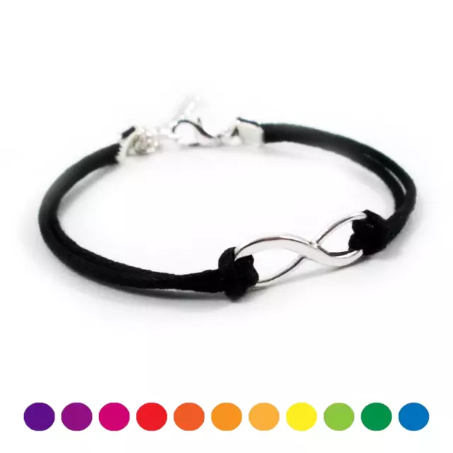 Bracciale Infinito Argento Cordino Nero Colorato corda braccialetto Uomo e Donna