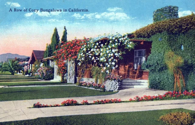 Row of Cozy Bungalows in California Postcard