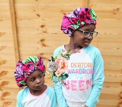 Bambini Stampa Africana Ankara di raso double face COFANO naturale cura dei capelli età 3 a 9
