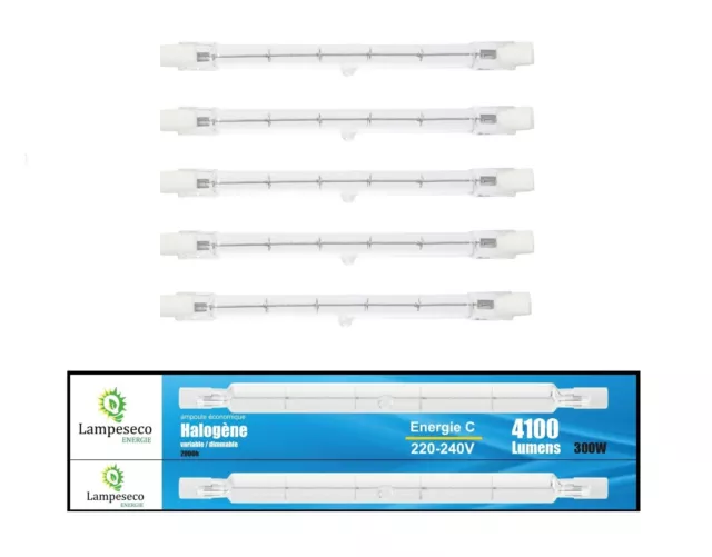 Lot de 5 Ampoules halogène linéaire J118 300w R7s gradable lumière chaude 2800K