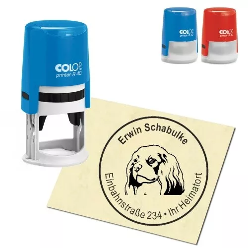 Stempel Hund Adressenstempel personalisiert Cavalier King Charles Spaniel - rund