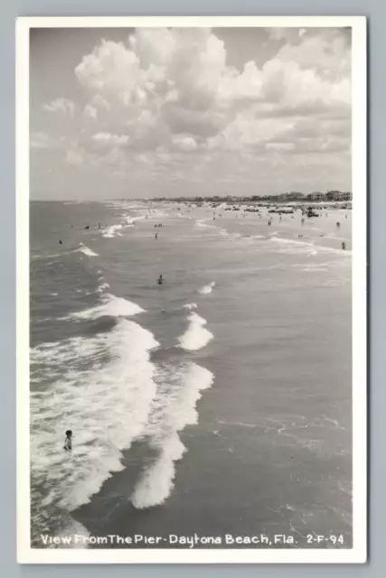 Pier View DAYTONA BEACH Florida RPPC Vintage Cline Photo Postcard ~1950s