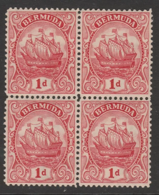 Bermuda MINT GV ship 1d scarlet redrawn die III block of four sg79