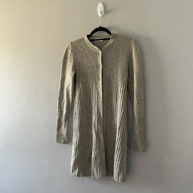 Rivamonti Gray Ribbed Knit Cardigan Sweater Sequin Wool Cashmere Silk Size XS