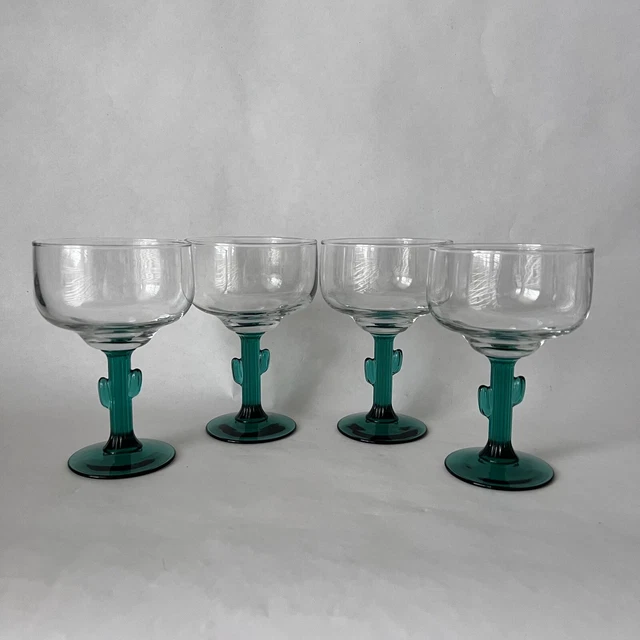 LIBBEY CACTUS STEMWARE Margarita Glasses Green Clear Southwestern 6.5