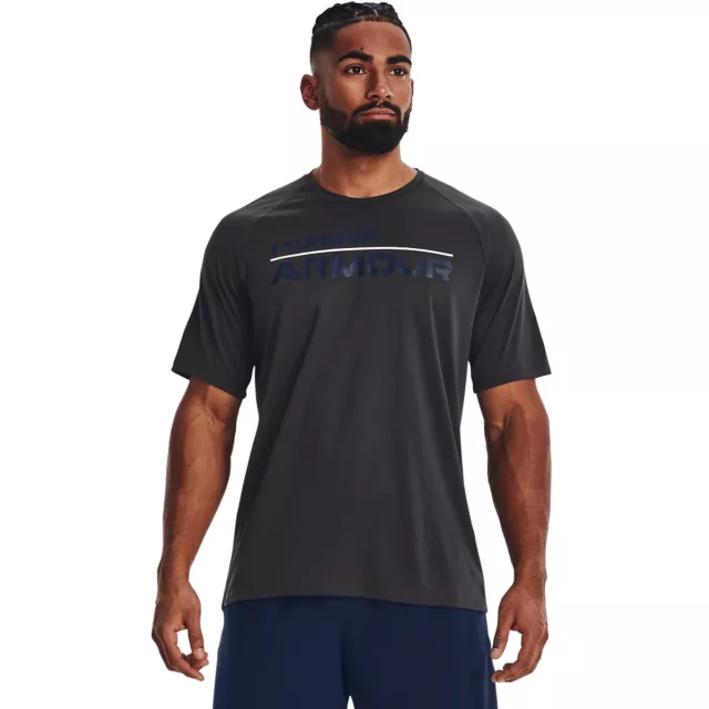 Men's Under Armour Wordmark Tech 2.0 T-Shirt Short Sleeve  Black/Gray $25