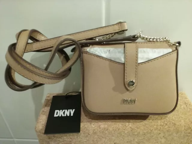 Dkny Women's Micro Crossbody Bag With Cardholder In Khaki/white
