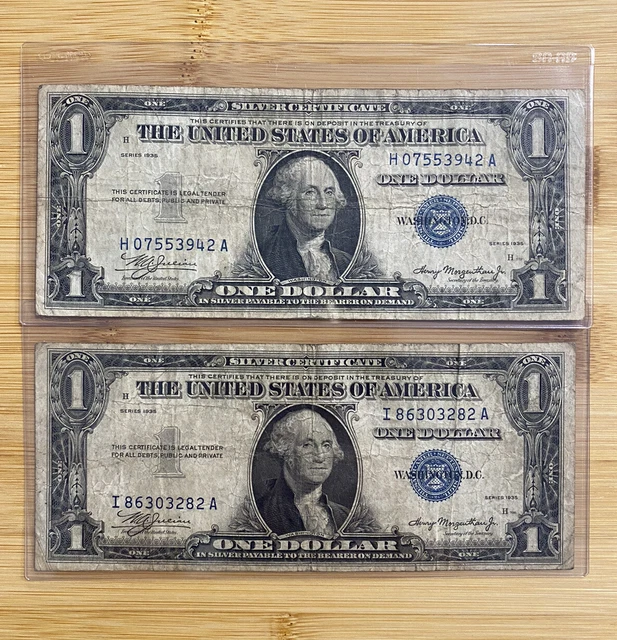 (2) 1935 $1 Silver Certificates DOUBLE DATE Pair Blue Seal Notes US Currency Lot