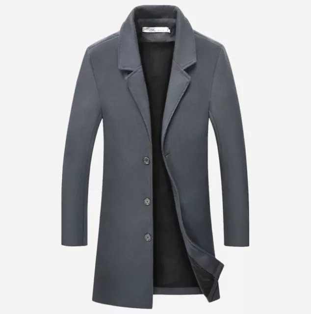 Men's Woolen Jacket Outwear Single Breasted Long sleeve Trench Coat Lapel New B