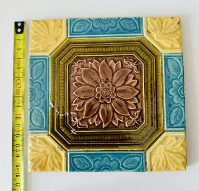 Antique Art Nouveau Art Deco Flower Ceramic Tile Beautiful Excellent
