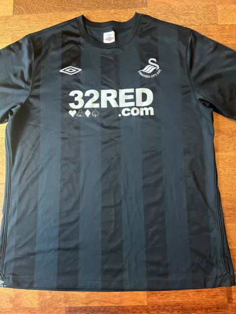 Swansea City black away football shirt XL unworn 2010/11 striped Umbro