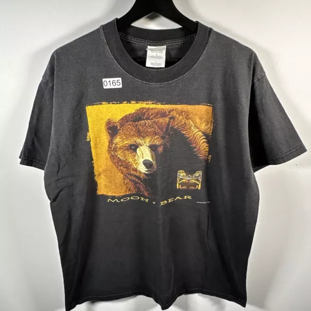 Vtg Gildan Ultra Cotton Moon Bear Men’s Black T Shirt Size Large Animal 90s