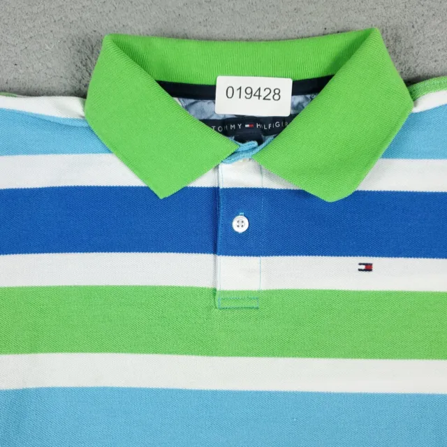 Tommy Hilfiger Polo Shirt Boys XL 20 Blue Green Striped Short Sleeve Kids/Youth