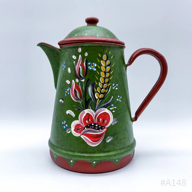 Vintage Tetera Jarra Con Decoración de Flores Pintado, Pintado a Mano 21cm