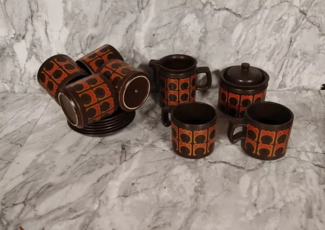 Arthur Wood Studio Brown & Orange Coffee Set 6 Cups & Saucers Pot Retro Vintage