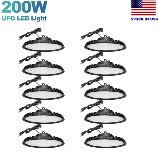 10 Pack 200W UFO Led High Bay Light 200Watt Warehouse Factory Shop Light Fixture