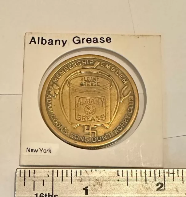 Vintage ALBANY GREASE Never Worry Token / Coin - Swastika