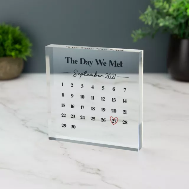 Personalised Calendar Print Acrylic Block Plaque With Heart Wedding Engagement