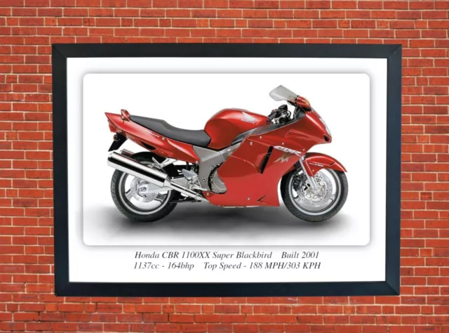 Honda CBR1100XX Super Blackbird Motorcycle Poster A3 Size Photographic Paper RED