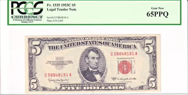 1953-C $5 Legal Tender Note PCGS Gem New 65PPQ #C58848181A