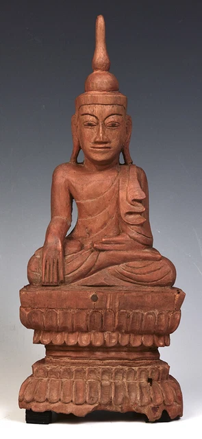 18th Century, Shan, Antique Burmese Wooden Seated Buddha