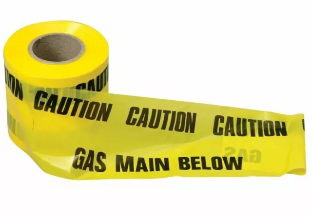 CAUTION GAS MAINS BELOW Yellow Polythene Tape 115mm Wide, Multiples 10m Lengths