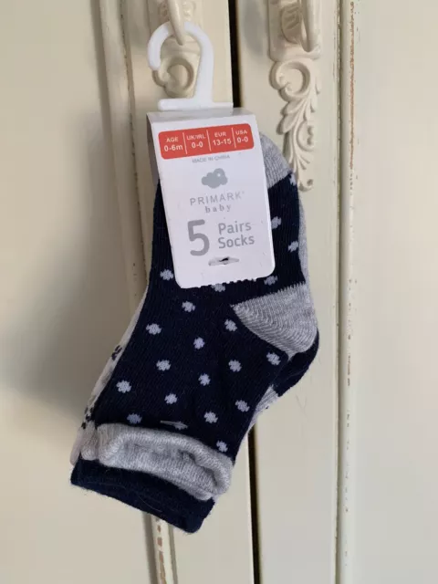 Brand New Baby Boy 0 - 6 Month Socks Set Of 5 Primark