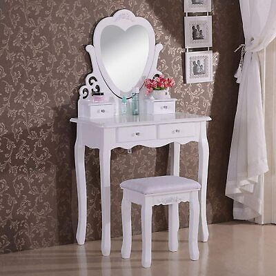 Dressing Table With Mirror Stool Vanity Dresser Bedroom Pink White Love Heart 3