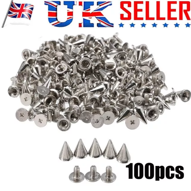 10mm 100pcs Punk Cone Spikes Screwback Studs for DIY Leather Clothing Jacket NEW
