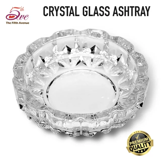 Premium Crystal Clear Glass Ashtray Heavy Ash Tray Outdoors Indoors Home Decor
