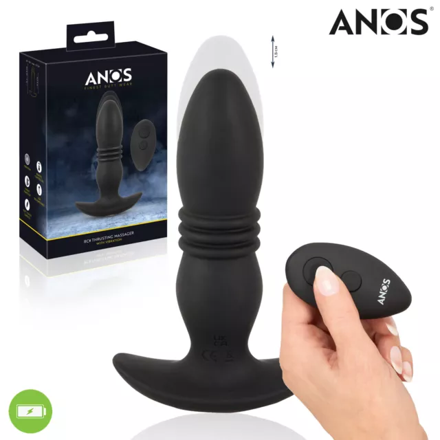 ANOS RC Thrusting Massager - Black Vibrating Anal Plug with Remote Control 15 cm
