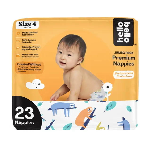 23pc Hello Bello Size 4 10-17kg Jumbo Hypoallergenic Premium Baby Nappies/Diaper