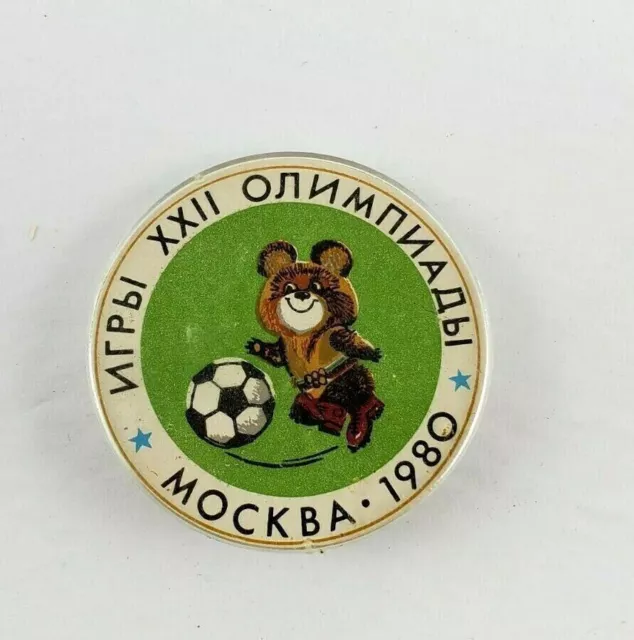 VTG Mockba 1980 Olympic Soviet Russia USSR Misha Bear Mascot XXII Soccer Button