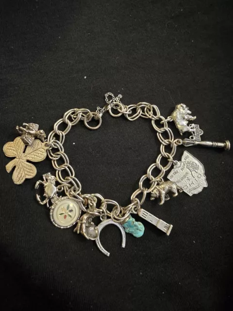 Sterling Silver Vintage Charm Bracelet, LOTS of Interesting Charms!