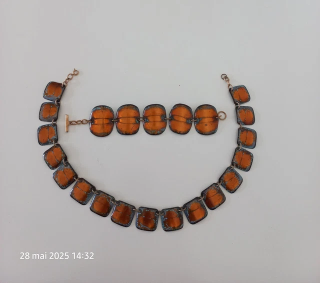 Collier Vintage En émaillé Bleu/vert Signé André Bazot - Occasion