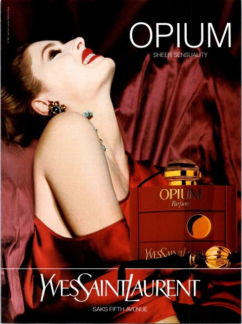1991 Yves Saint Laurent Opium Parfume Print Ad Sheer Sensuality