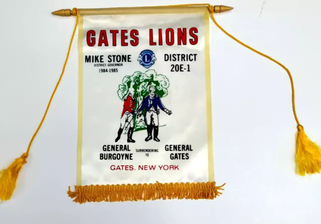 Vintage Lions Club Banner Flag 1984 Gates NY Mike Stone General Burgoyne