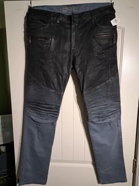 Robin's Jeans Mens Black Biker Pants Zippers Rips Size 36