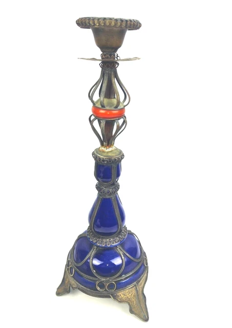 Porta Candela Orientale Egiziano Vetro Metallo Vintage Soprammobile Arredo Casa