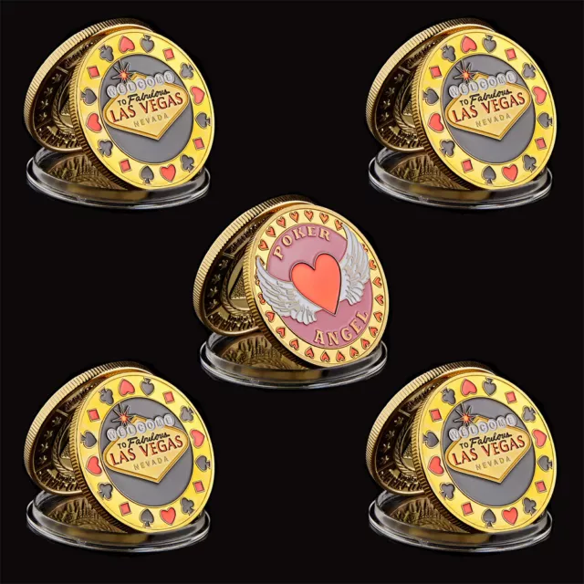 5PCS Welcome To Nevada Las Vegas Poker Chip Angel Casino Commemorative Gold Coin