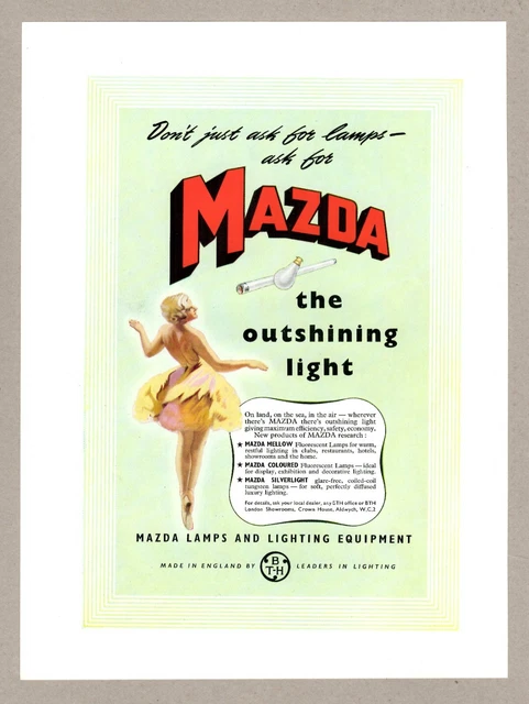 Mazda Lamps & Lighting Vintage Advert 1950 10.75" x 8"