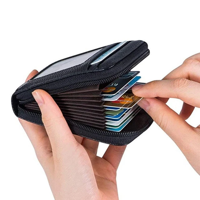 Genuine Leather Men Wallet Credit Card Holder RFID Blocking Zipper Pocket Thin 9