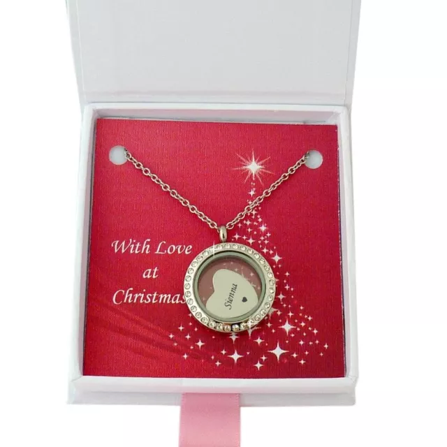Memory Medaillon Halskette mit graviertem Charm, personalisiertes Weihnachtsgeschenk,