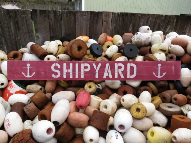 48 Inch Wood Hand Painted Shipyard & Anchor Sign Nautical Seafood (#S506)