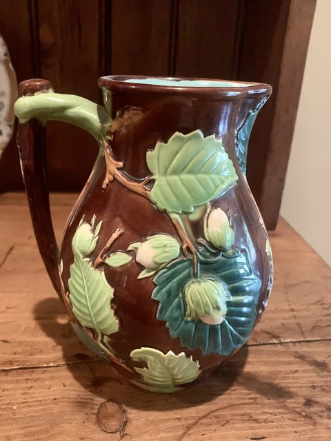 MAJOLICA  English Minton Pitcher Nut Leaf & Vine