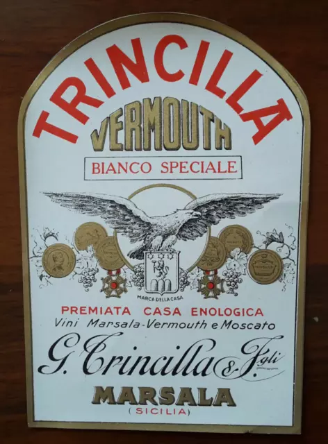 Vecchia etichetta liquore Trincilla Vermouth bianco speciale Sicilia