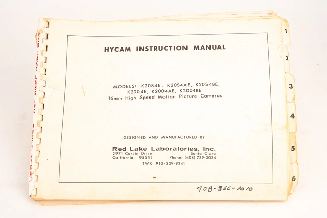 Hycam 16mm High Speed Motion Picture Camera Original Instruction Manual V20