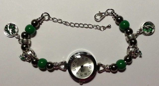 Handmade ARIEL / LITTLE MERMAID Bracelet Watch with 4 Silver  and Enamel Charms