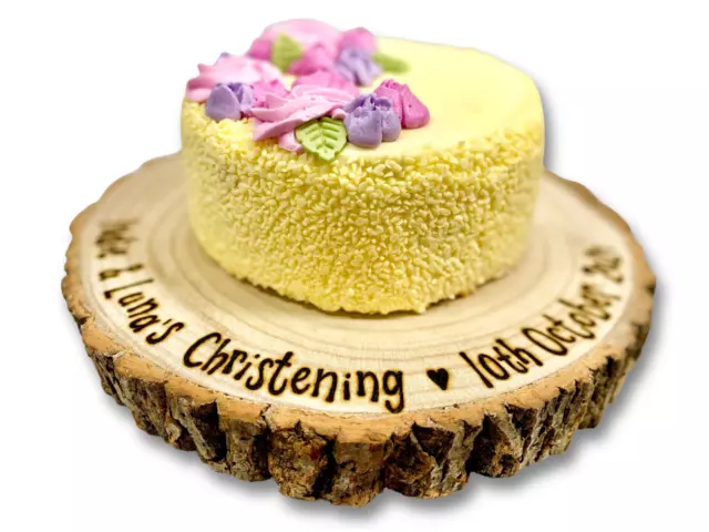 Soporte de pastel de madera personalizado para boda cumpleaños bautizo rebanada de tronco 3 tamaños 2
