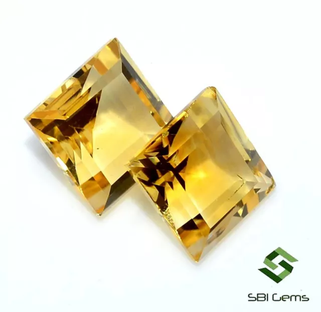 4.89 Cts Natural Citrine Square Cut Pair 8 mm Fabulous Golden Shade Gemstones